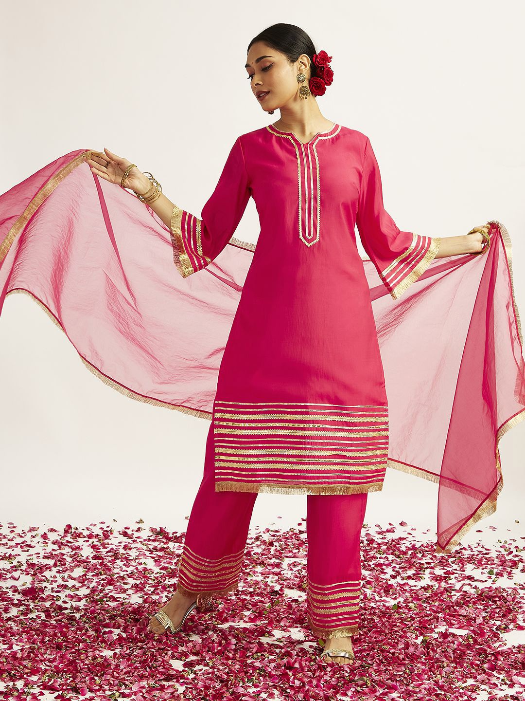 

VASTRAMAY Women Regular Kurta with Pyjamas & With Dupatta, Pink