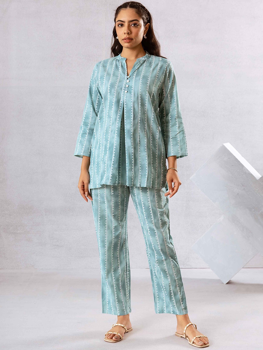 

HUKUM Printed Pure Cotton Tunic With Trousers Co-Ords, Blue