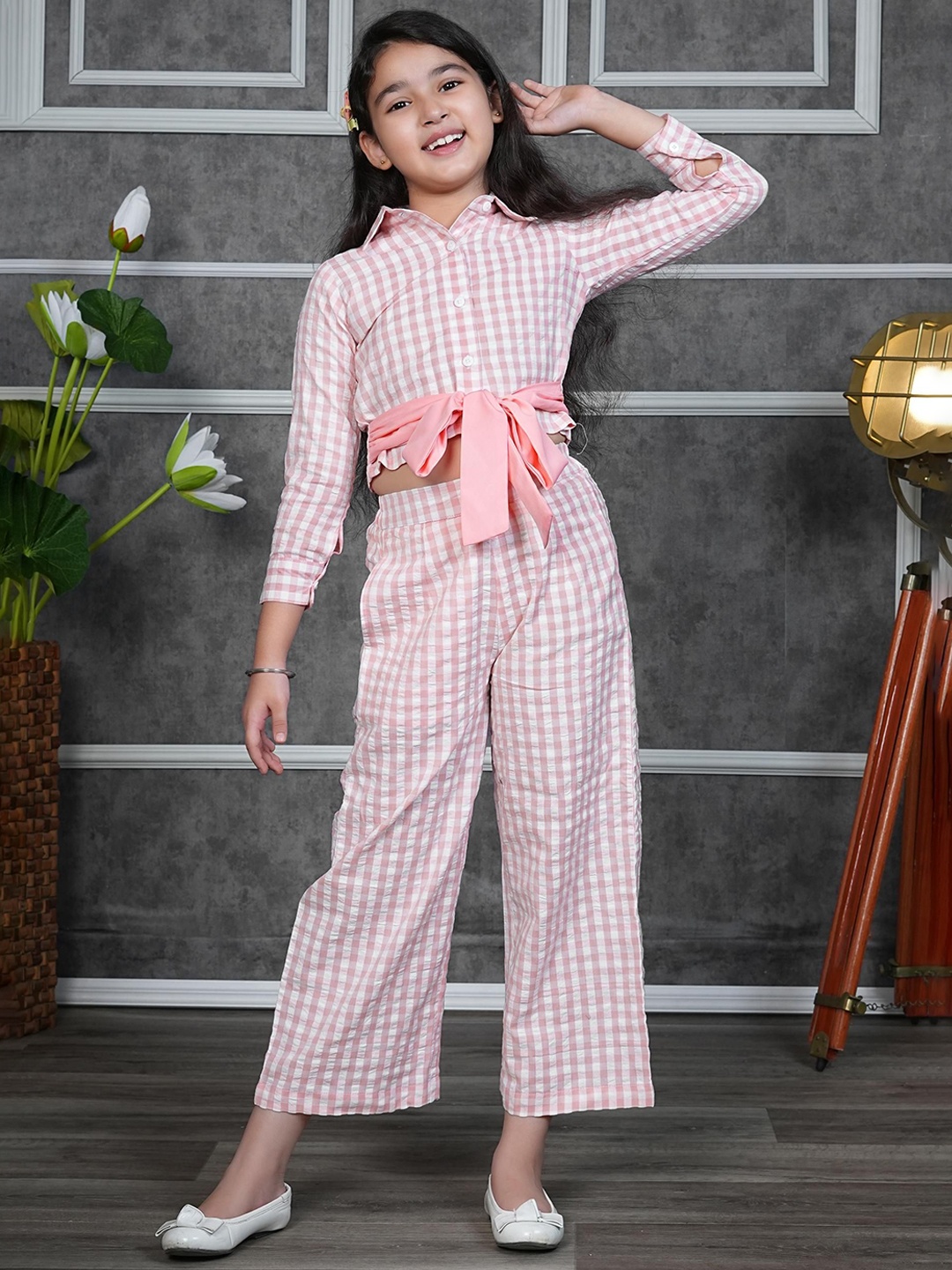 

BAESD Girls Checked Cotton Shirt & Palazzo Clothing Set, Peach