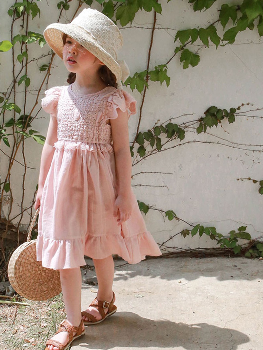 

LULU & SKY Flutter Sleeve Fit & Flare Maxi Dress, Pink