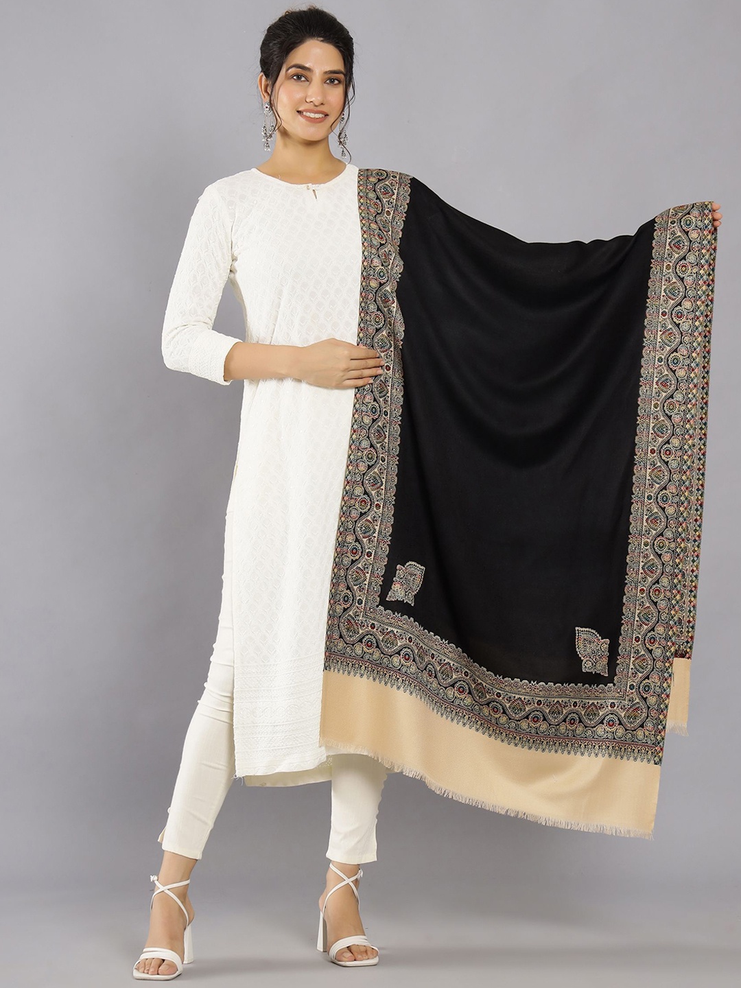 

HANDICRAFT PALACE Women Paisley Woven Design Shawl, Black