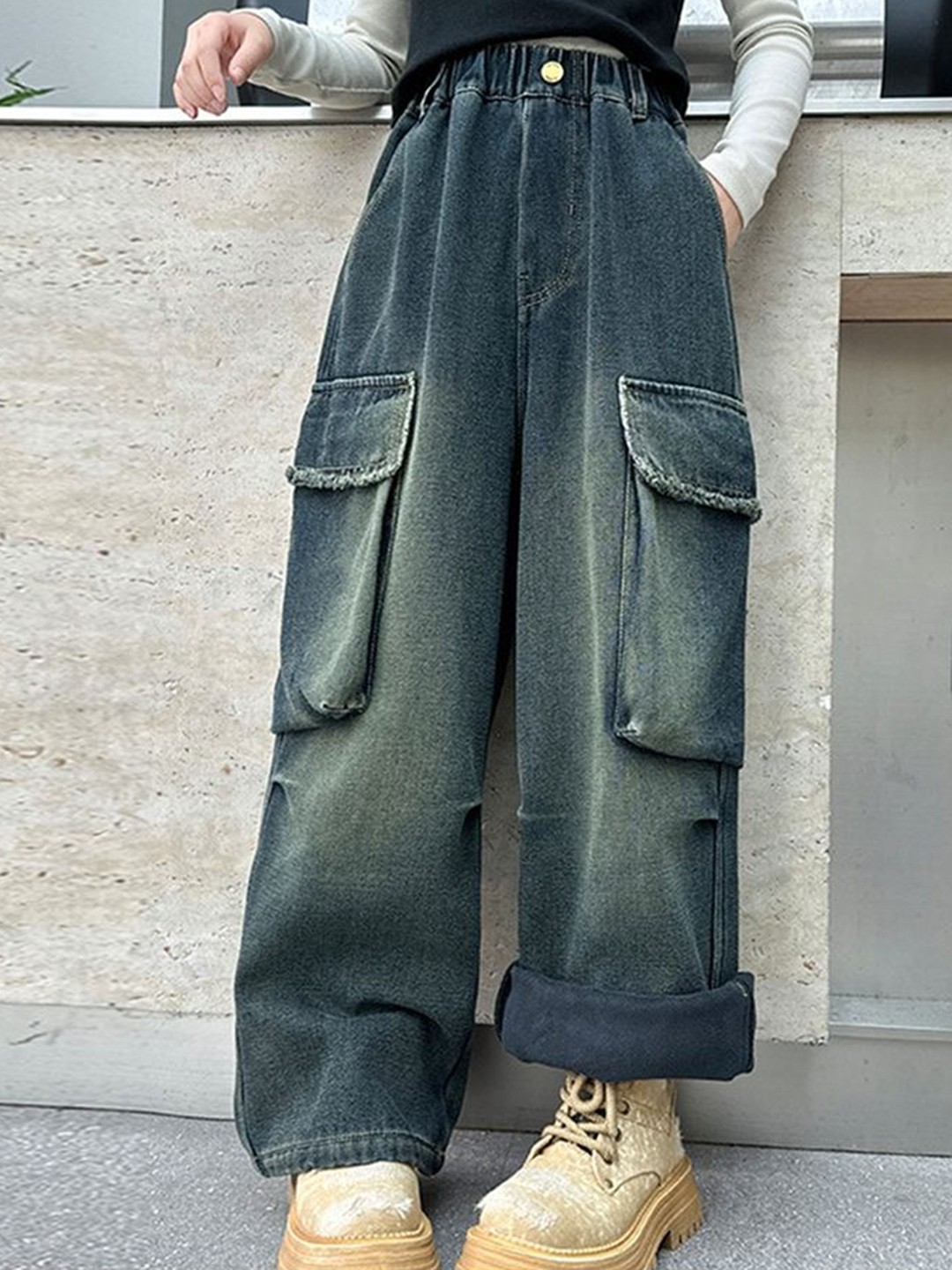 

LULU & SKY Girls Wide Leg High-Rise Highly Distressed Heavy Fade Jeans, Blue