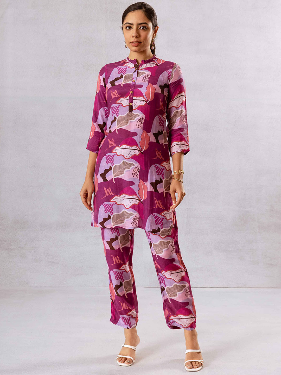 

HUKUM Printed Top With Trousers Co-Ords, Purple