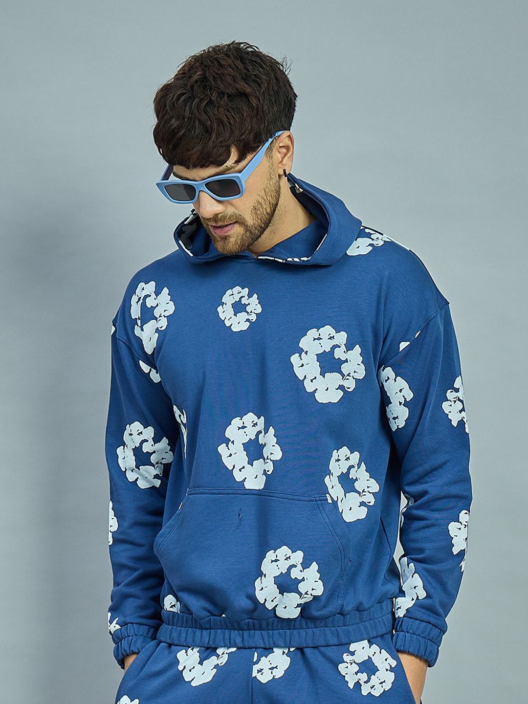 

FUGAZEE Men Printed Hooded Sweatshirt, Navy blue