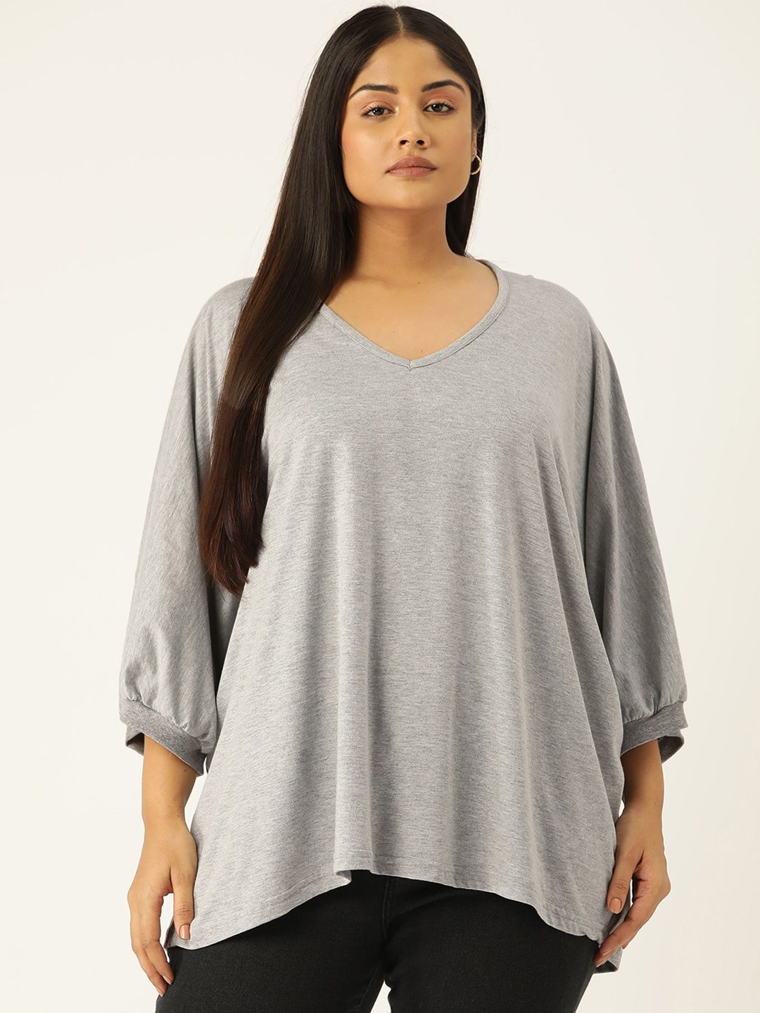 

theRebelinme Puff Sleeve Cotton Longline Top, Grey