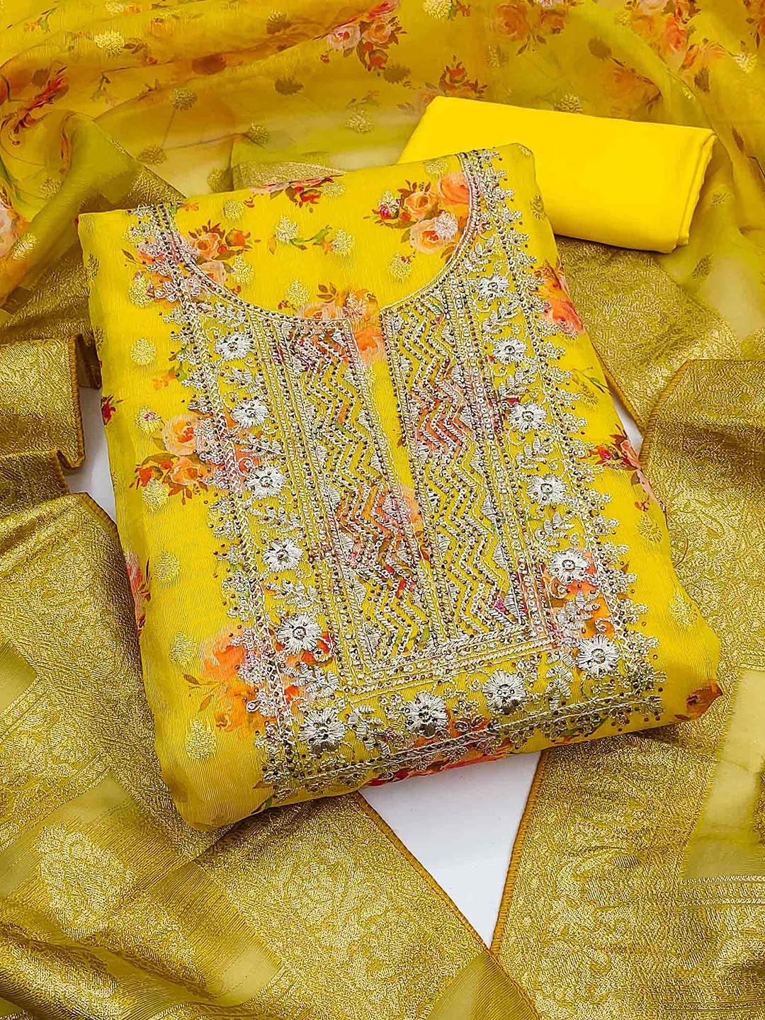 

Peachmode Unstitched Dress Material, Yellow