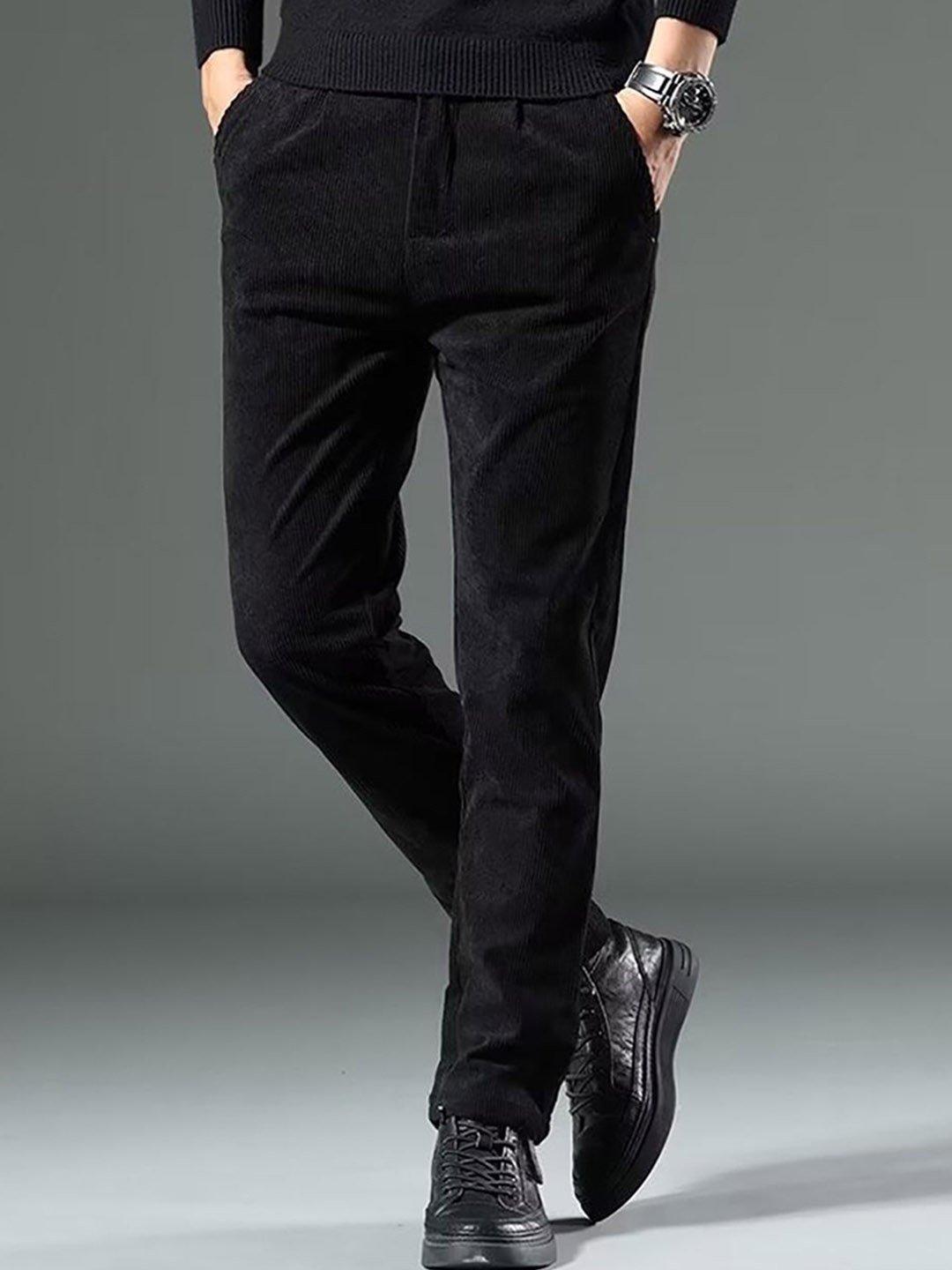 

StyleCast x Revolte Men Skinny Fit Easy Wash Trousers, Black