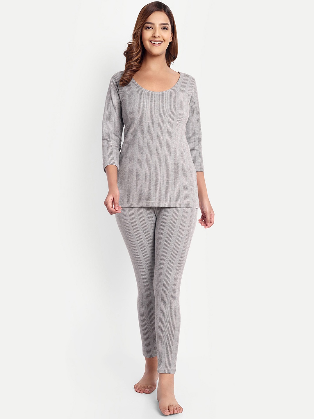 

ZEFFIT Striped Cotton Thermal Set, Grey