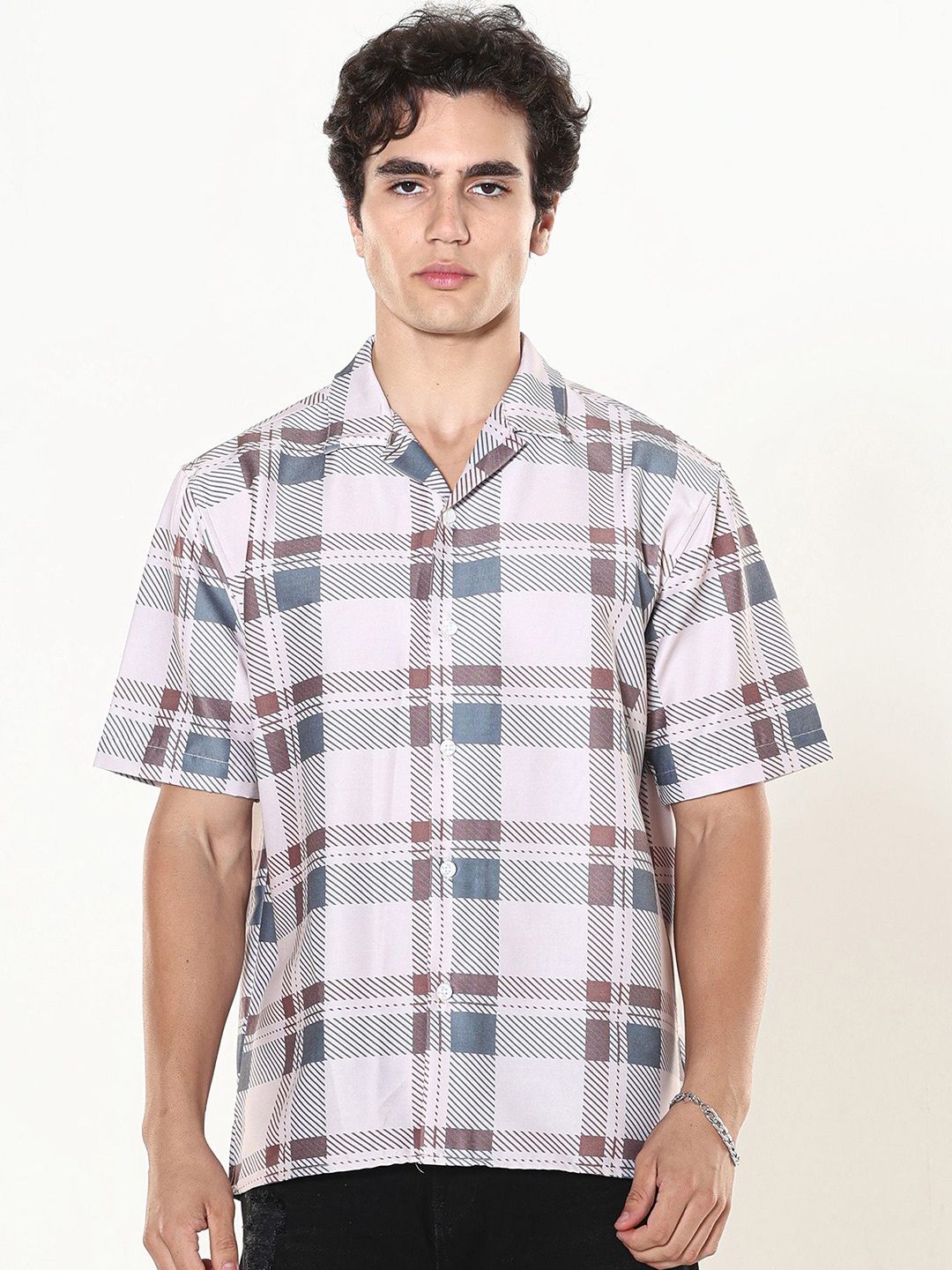 

Espanshe Men Custom Checked Oversized Casual Shirt, Pink