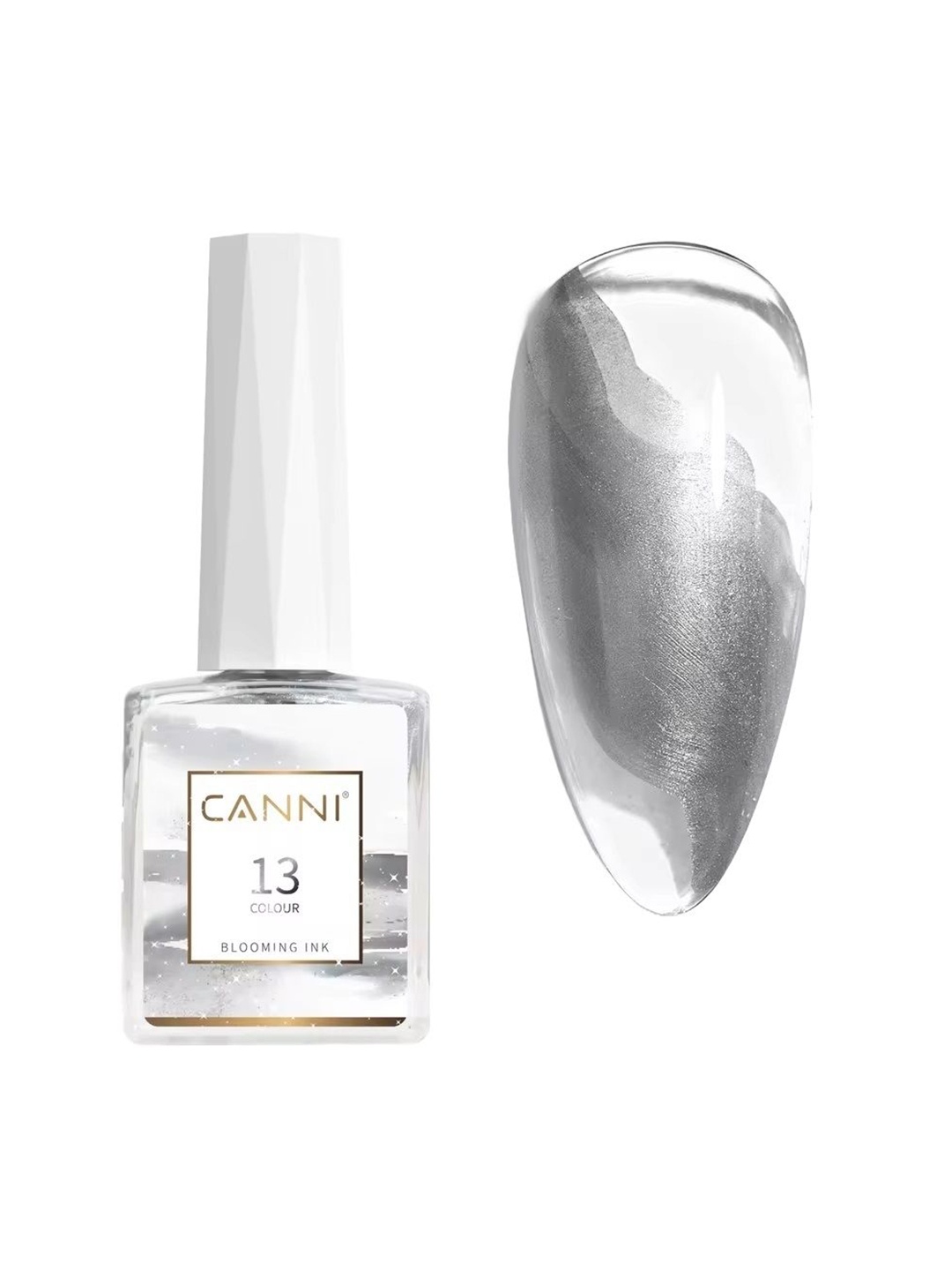 

CANNI Blooming Ink Marble Watercolor Air Dry Nail Polish 9ml - Shade 13, Silver