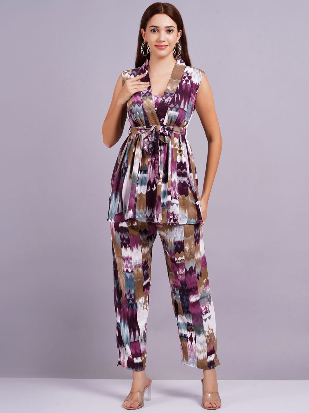 

HIGHLIGHT FASHION EXPORT Printed Tunic With Trouser Co-Ords, Maroon