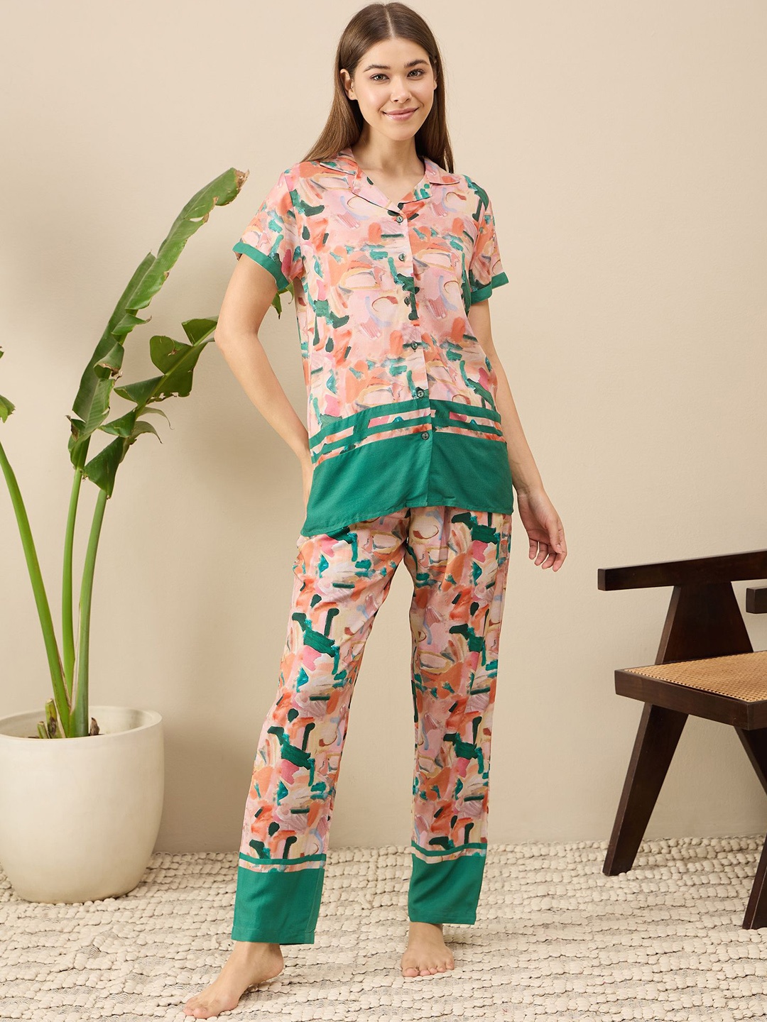 

July Women Printed Night suit, Green