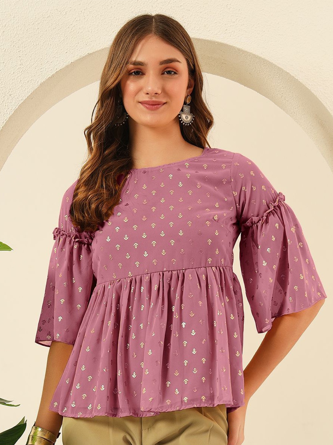 

Anouk Rustic Geometric Print Top, Rose