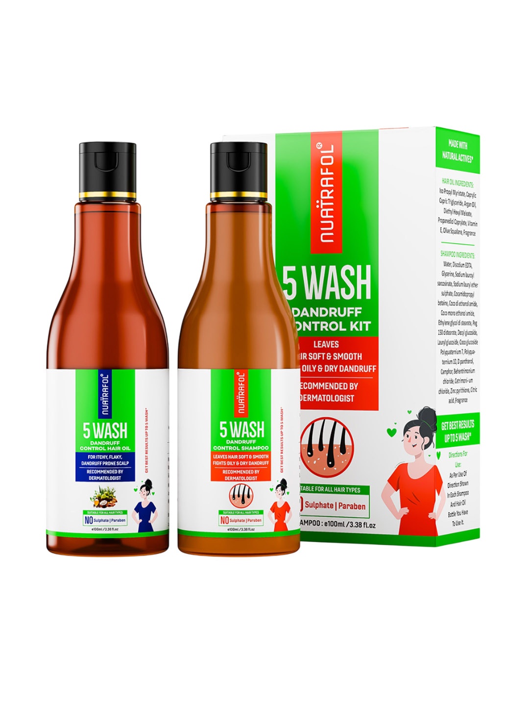 

NUATRAFOL 5 Wash Set Of 2 Dandruff Control Hair Oil & Shampoo- 100 ml Each, Green