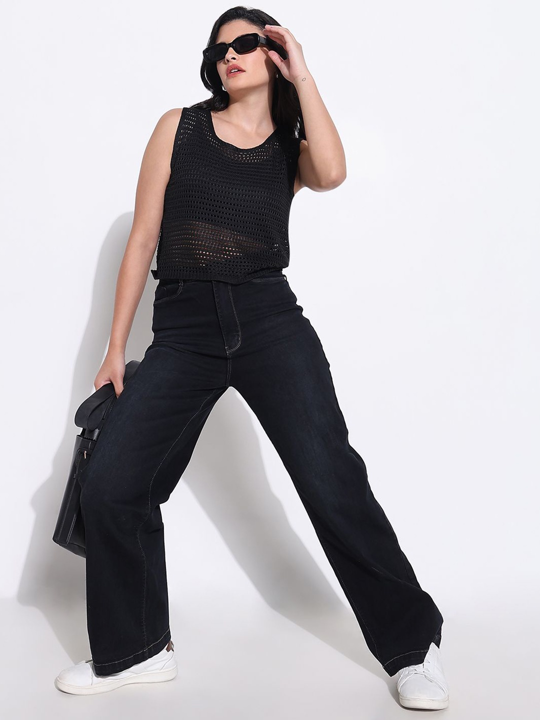 

SHOWOFF Women Sleeveless Crochet Top, Black