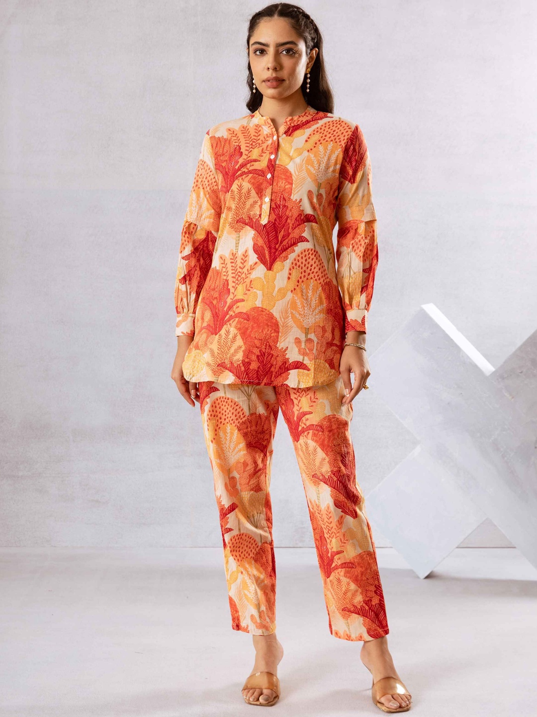 

HUKUM Printed Pure Cotton Tunic With Trouser Co-Ords, Off white