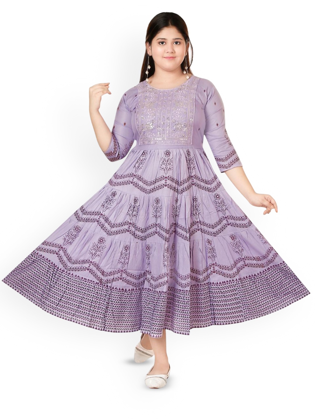 

BAESD Girls Printed Fit and Flare Midi Ethnic Dresses, Purple