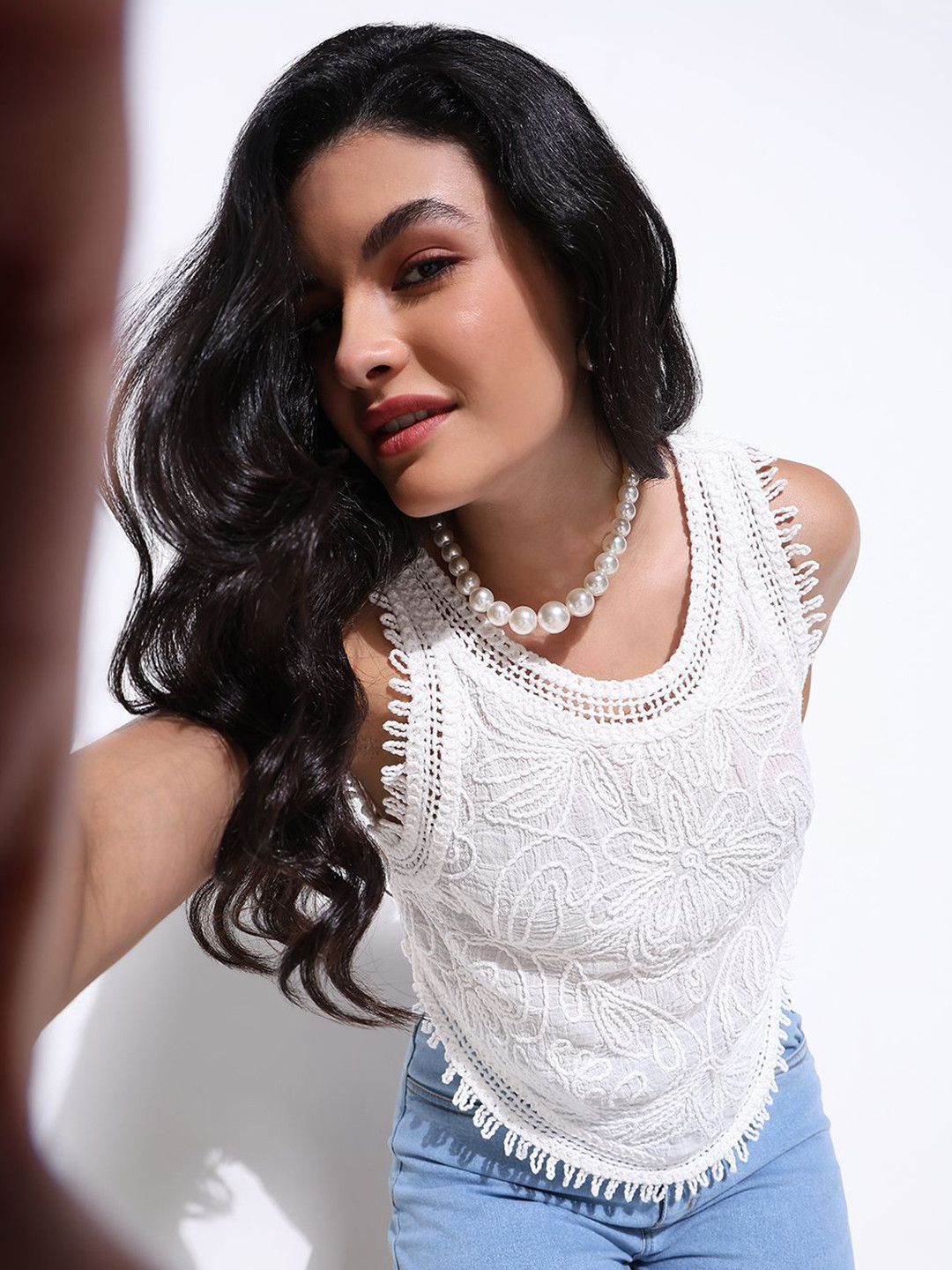 

SHOWOFF Women Embroidered Cotton Sleeveless Top, White