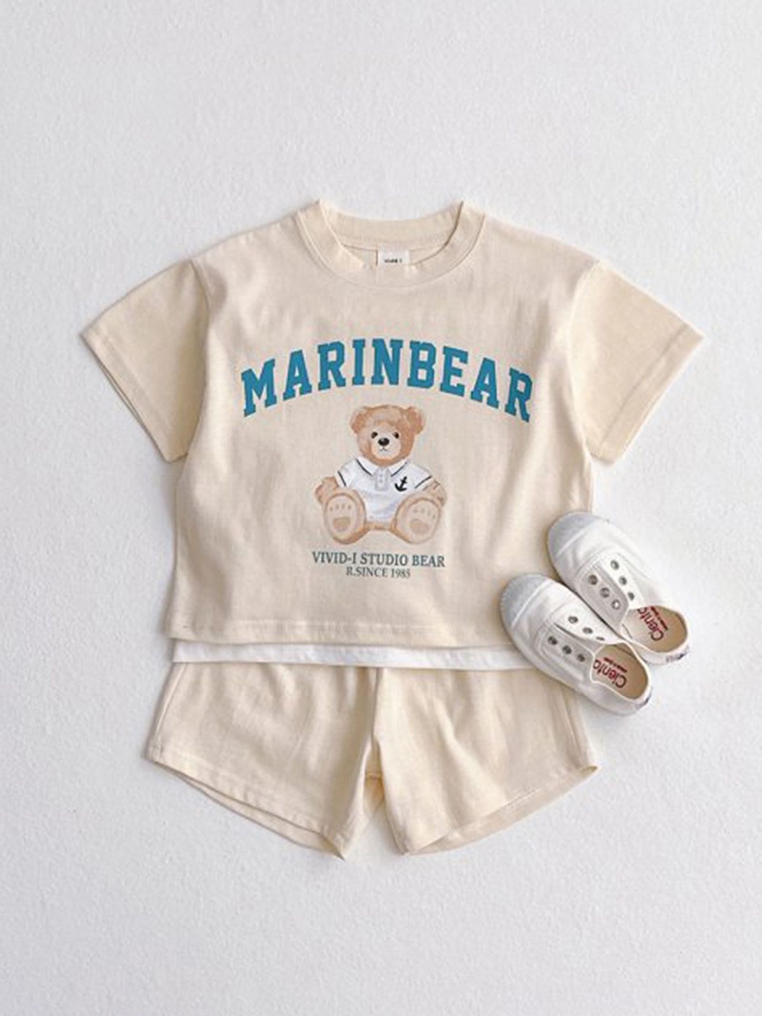 

LULU & SKY Girls Printed T-shirt with Shorts, Beige