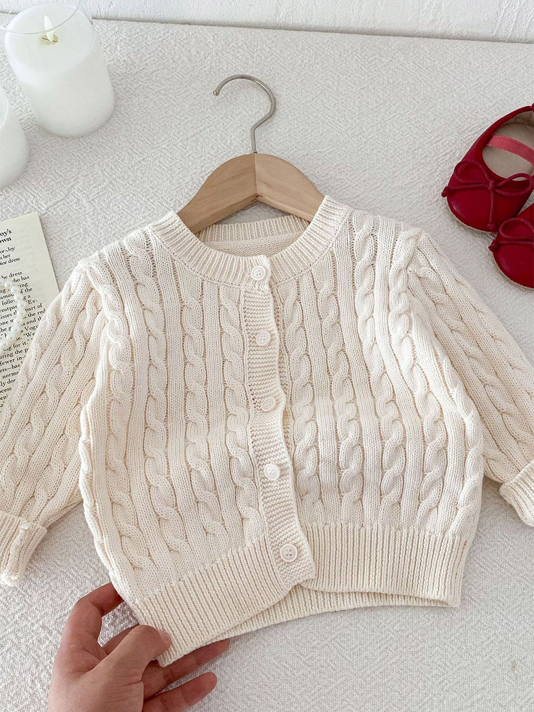 

LULU & SKY Girls Cable Knit Cardigan, Off white