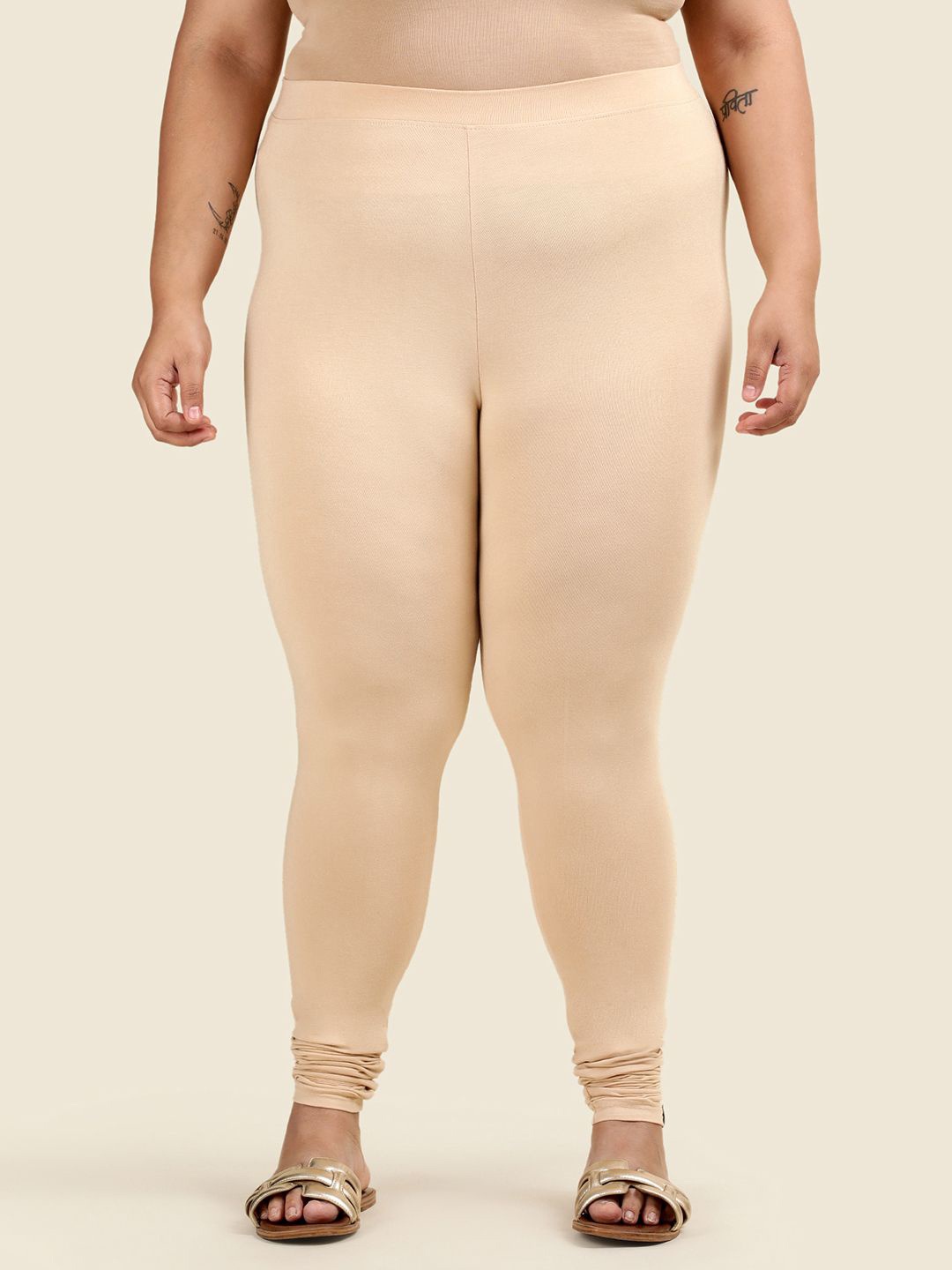 

TWIN BIRDS Plus Size Women Solid Super Stretch Viscose Ankle Length Leggings, Beige