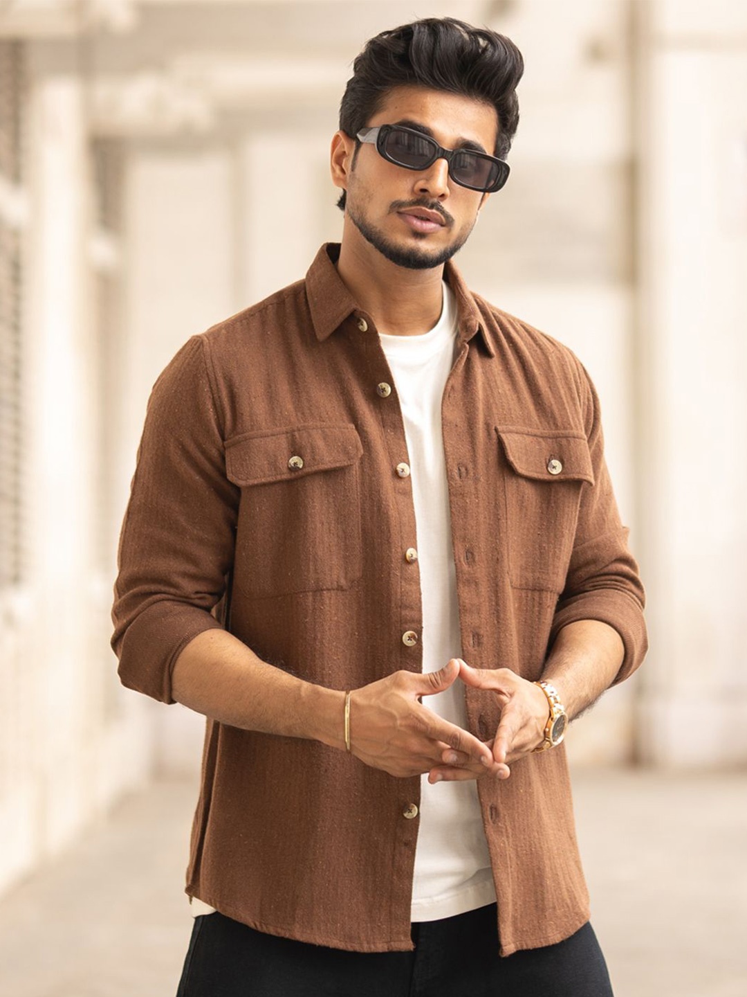 

Powerlook Men Opaque Casual Shirt, Brown