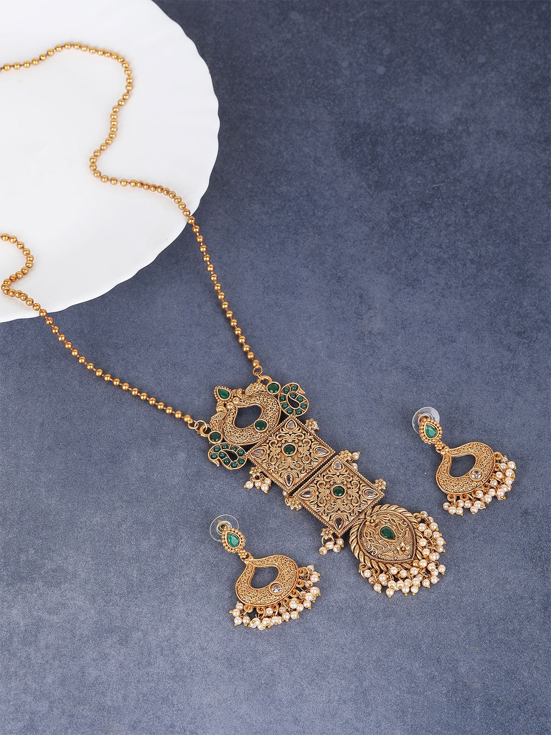 

Anouk Stone Studded & Beaded Necklace and Earrings, Gold