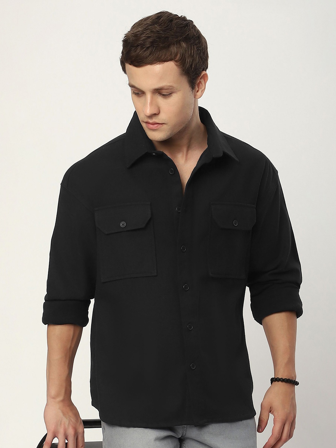 

Beyoung Recycled Flannel Shirt, Black