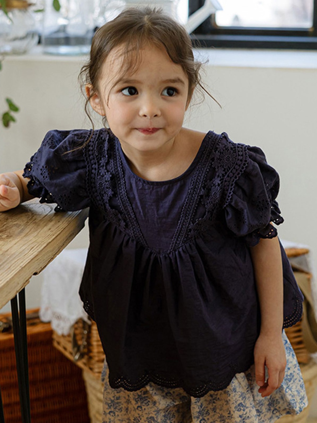 

LULU & SKY Floral Print Puff Sleeve Top, Blue