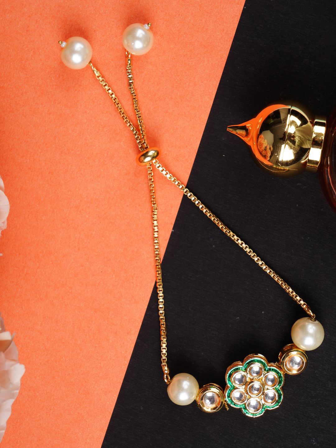 

Bamboo Tree Jewels Women Kundan Handcrafted Gold-Plated Link Bracelet