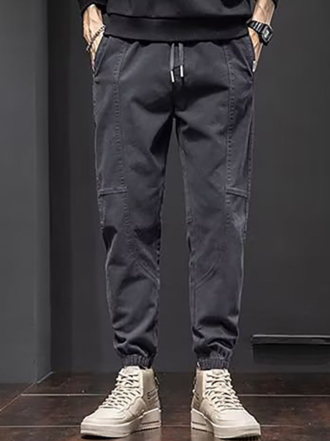 

StyleCast x Revolte Men Loose Fit Easy Wash Joggers Trousers, Grey