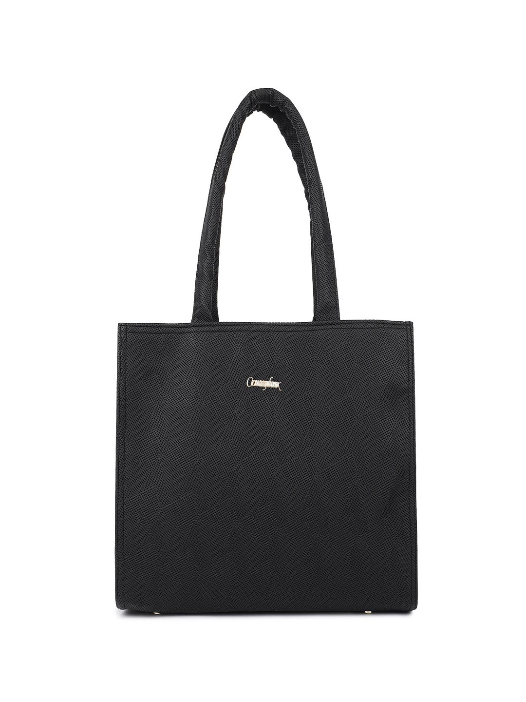 

CarryLux Geometric Textured PU Structured Tote Bag, Black