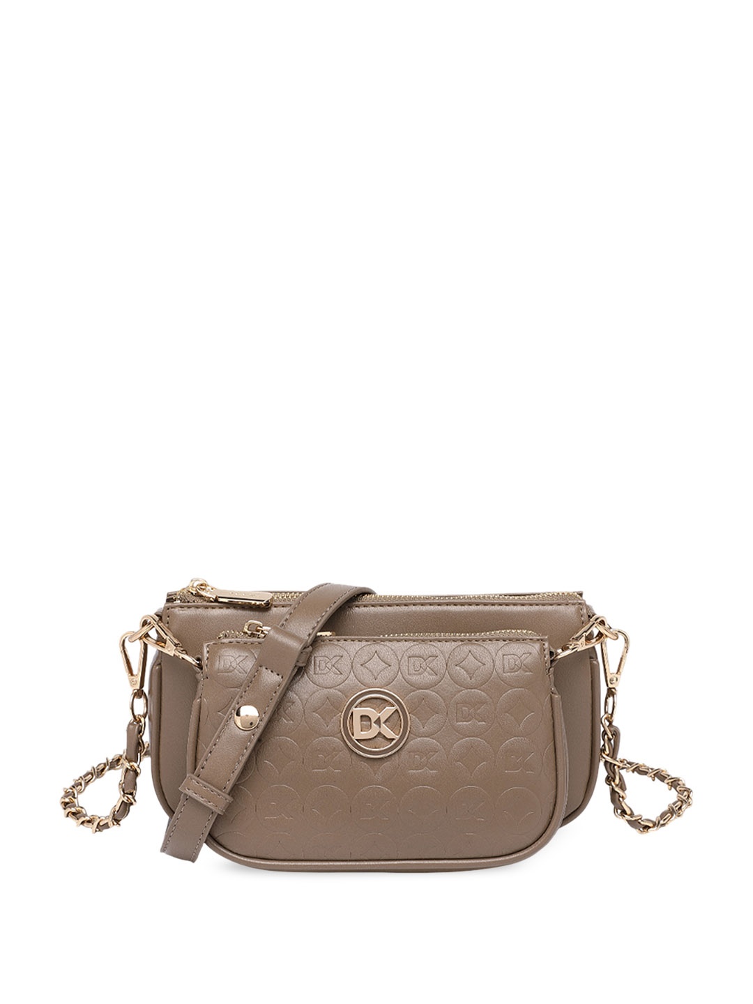 

Diana Korr Textured Structured Sling Bag with Quilted, Khaki