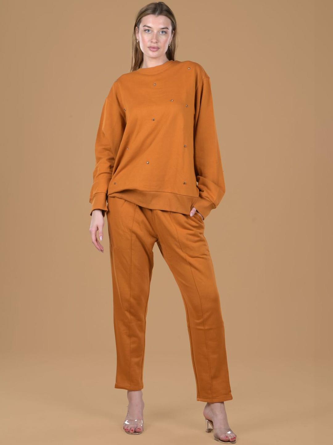 

Antimony Round Neck Embellished Sweatshirt with Trouser, Mustard