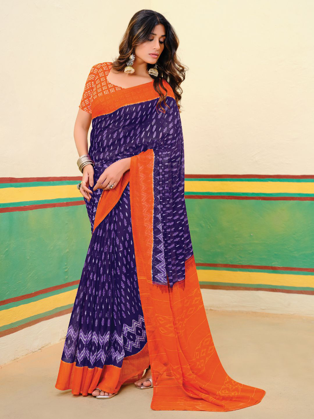 

Mitera Floral Designer Ikat Saree, Purple