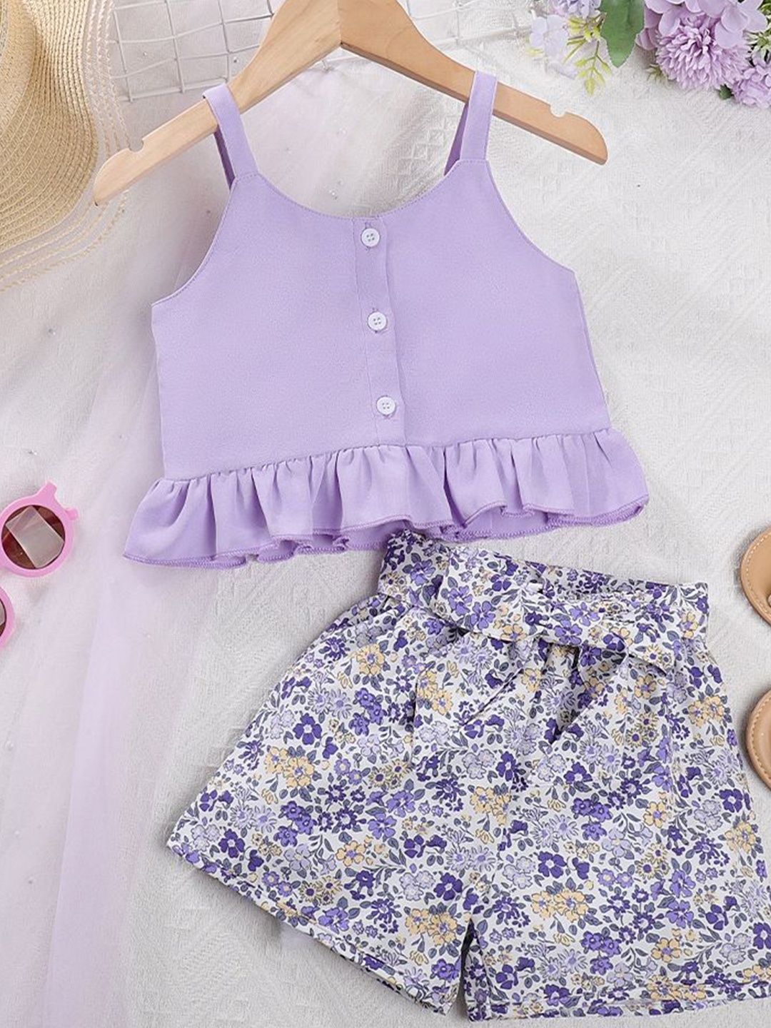 

LULU & SKY Girls Top with Shorts, Purple