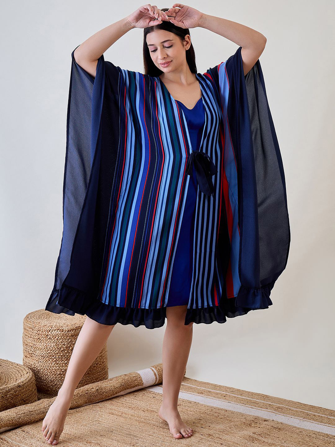 

The Kaftan Company Striped Nightdress, Blue