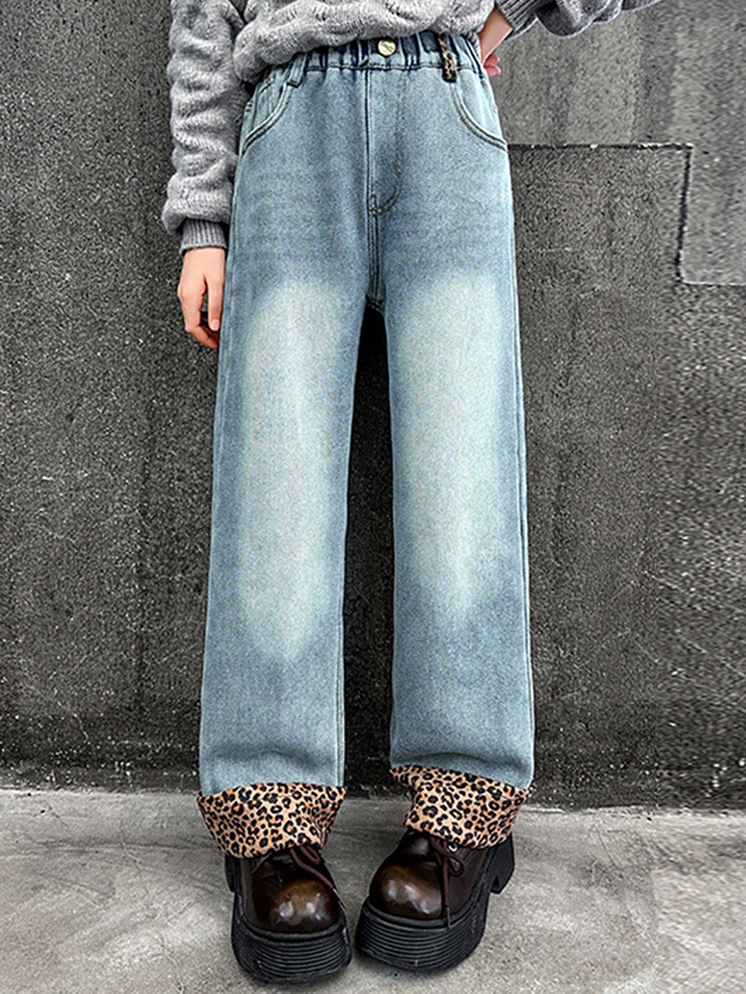 

LULU & SKY Girls Straight Fit High-Rise Highly Distressed Heavy Fade Jeans, Blue