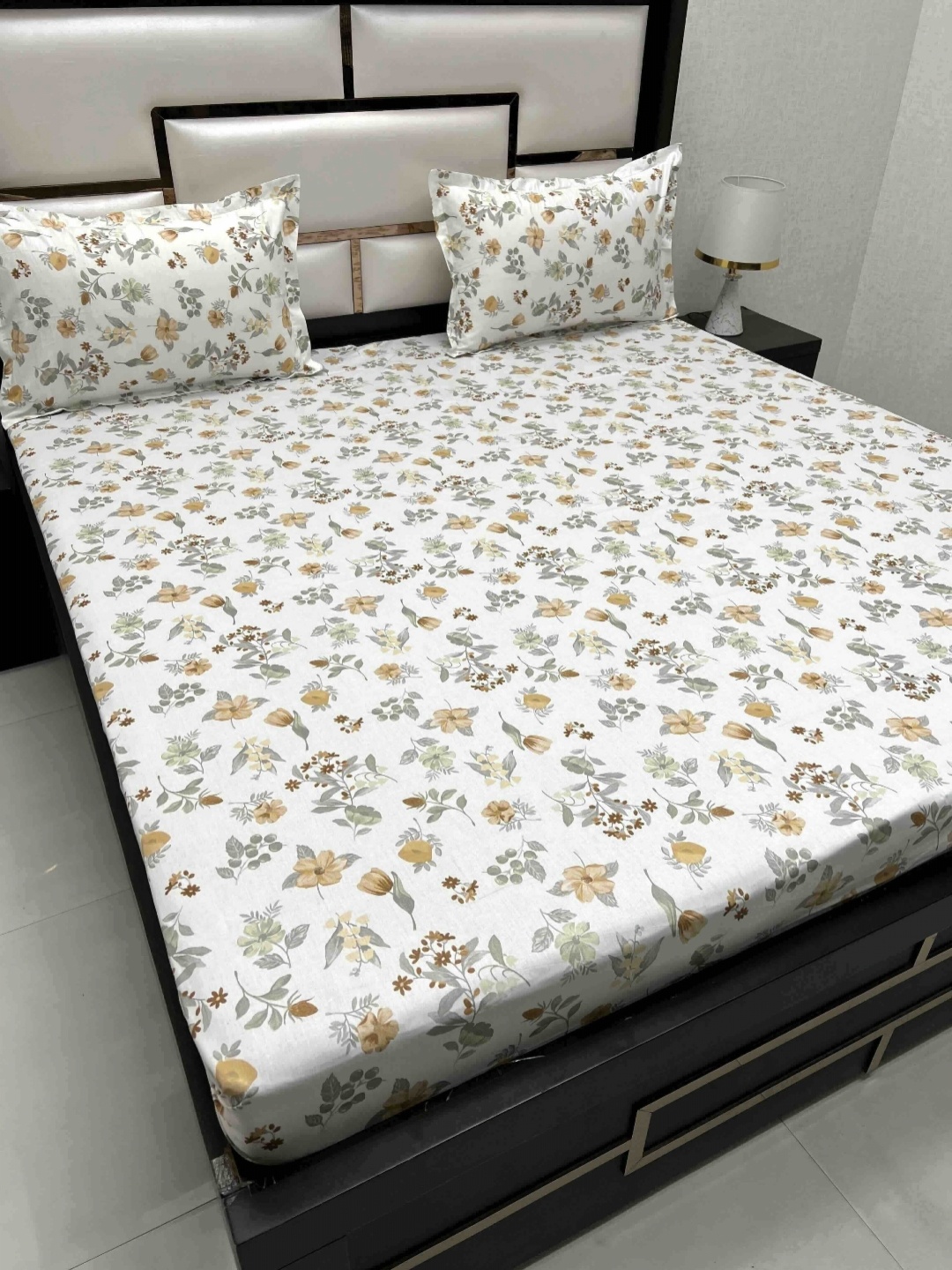 

Pure Decor White & Beige Floral 220 TC Queen Bedsheet with 2 Pillow Covers