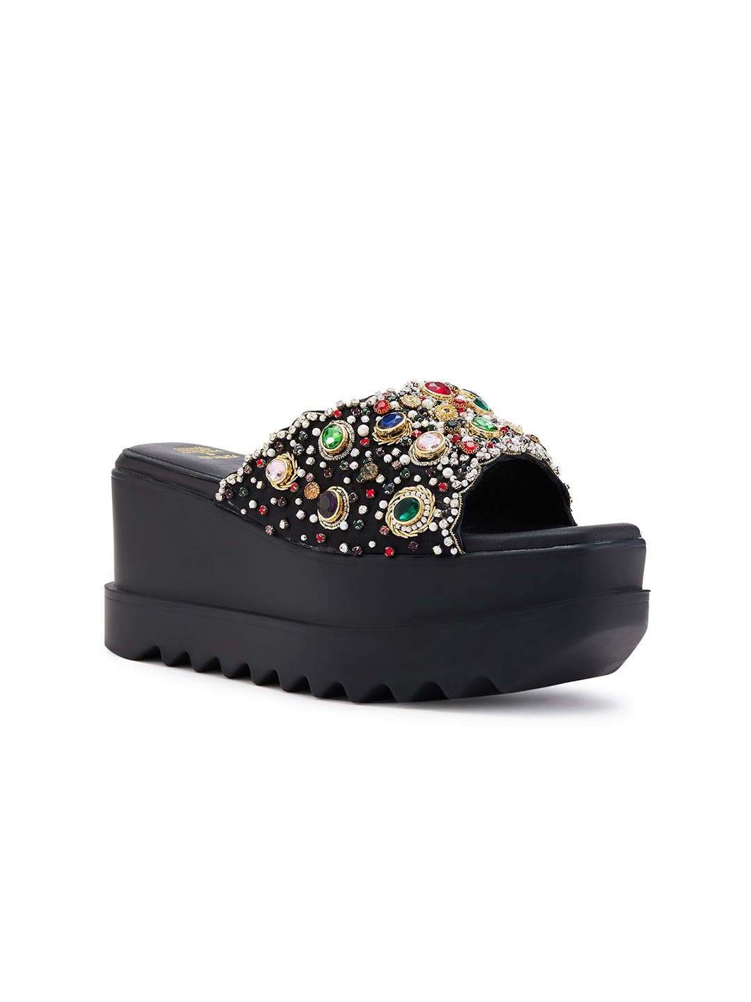 

Anaar Women Mirror Work Embellished Mid-Top Ethnic Heels, Black