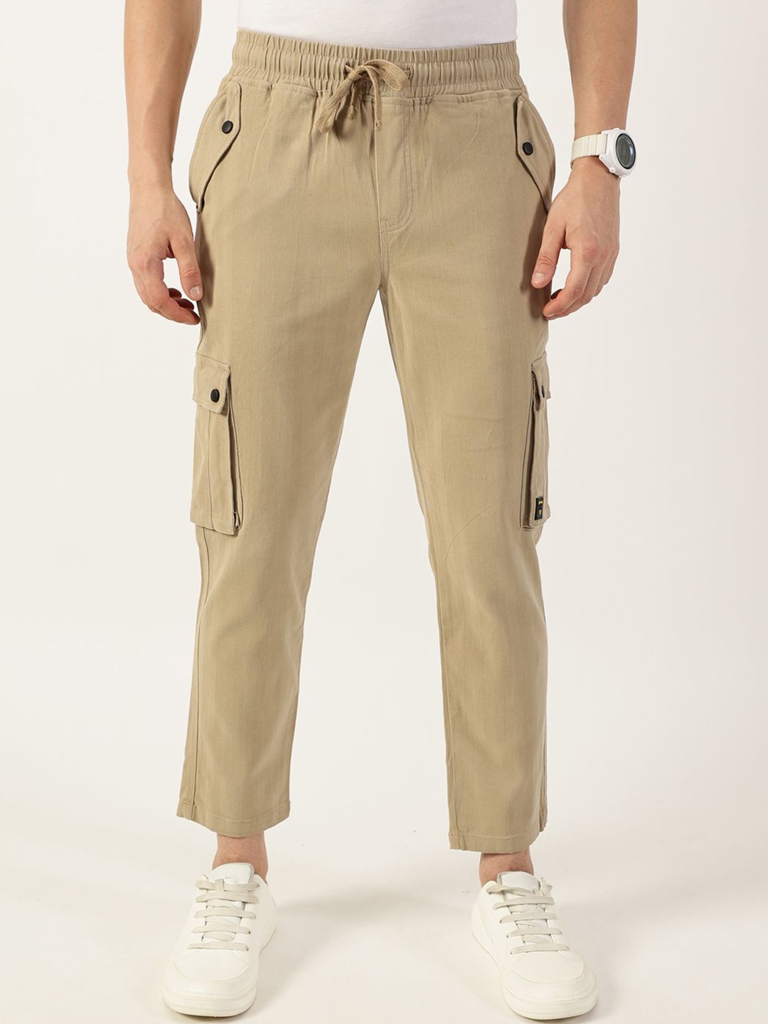 

Thomas Scott Men Relaxed Loose Fit Easy Wash Cargos Trousers, Tan