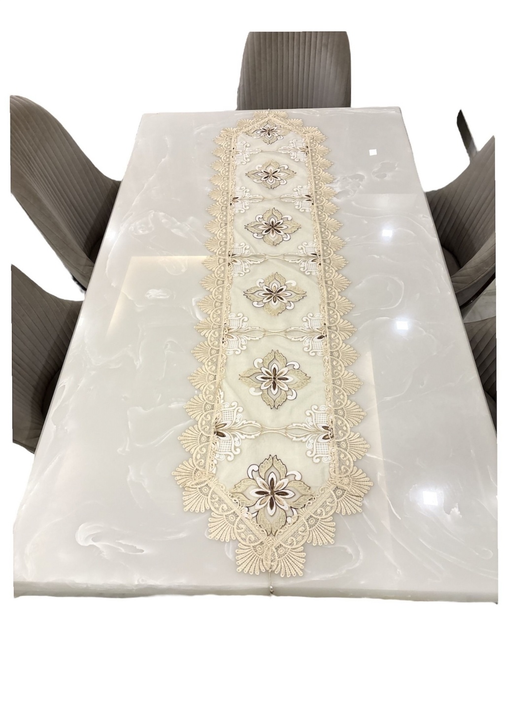 

MONKDECOR Cream Embroidered Table Runner