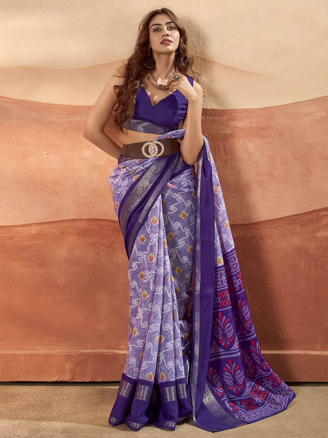

Mitera Ethnic Motifs Pure Cotton Saree, Purple