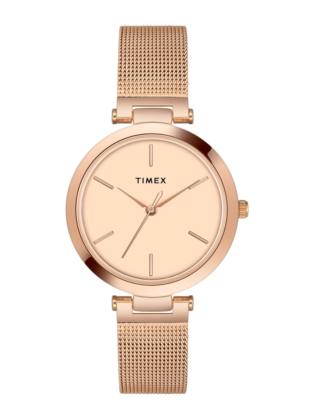 

Timex Women Brass Dial & Stainless Steel Bracelet Style Straps Analogue Watch TWEL118SMU04, Rose gold