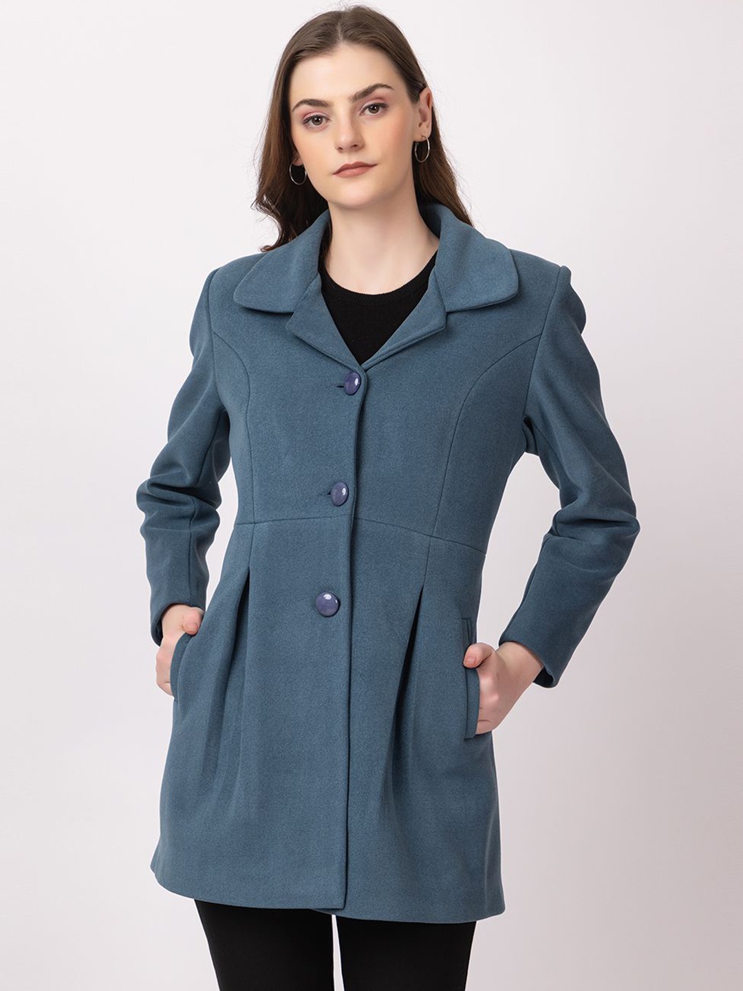 

TWENTY ME Lapel Collar Single-Breasted Overcoat, Navy blue