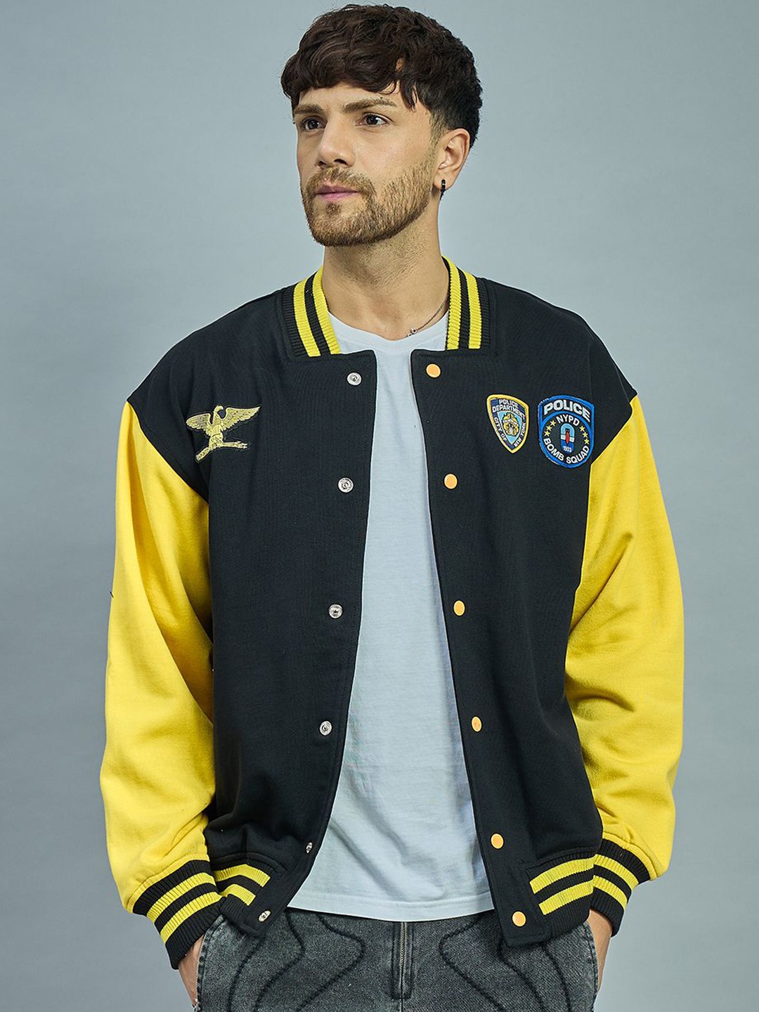 

FUGAZEE Men Bomber with Patchwork Jacket, Black