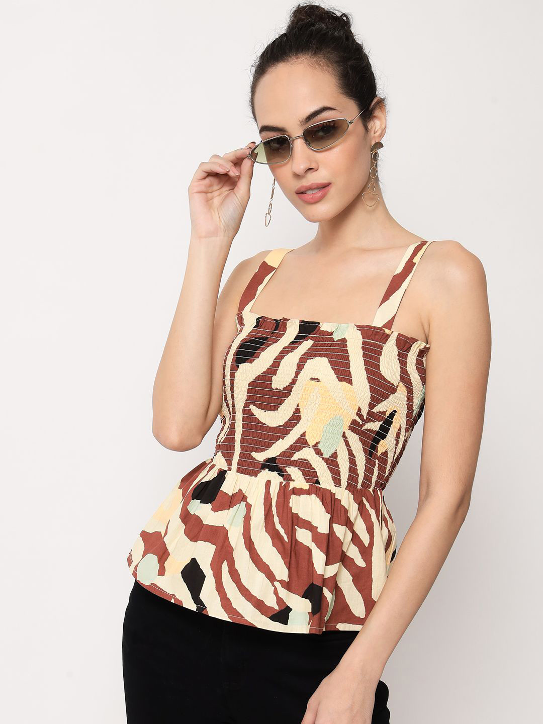 

BAESD Print Cotton Peplum Top, Multi