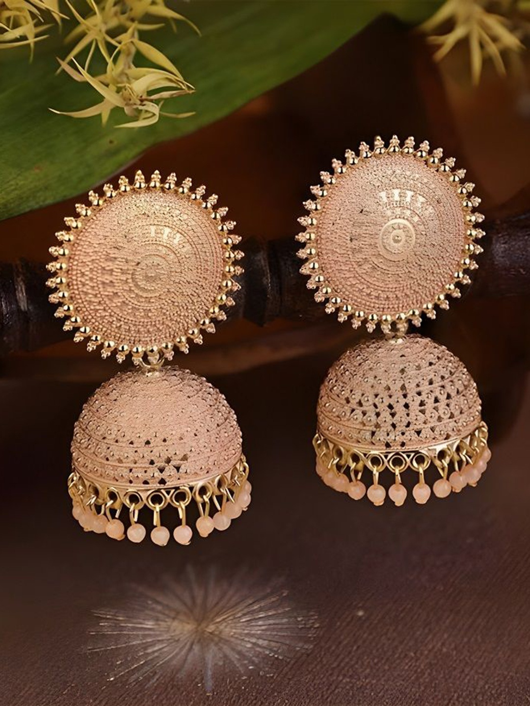 

JMBW INTERNATIONAL Floral Jhumkas Earrings, Peach