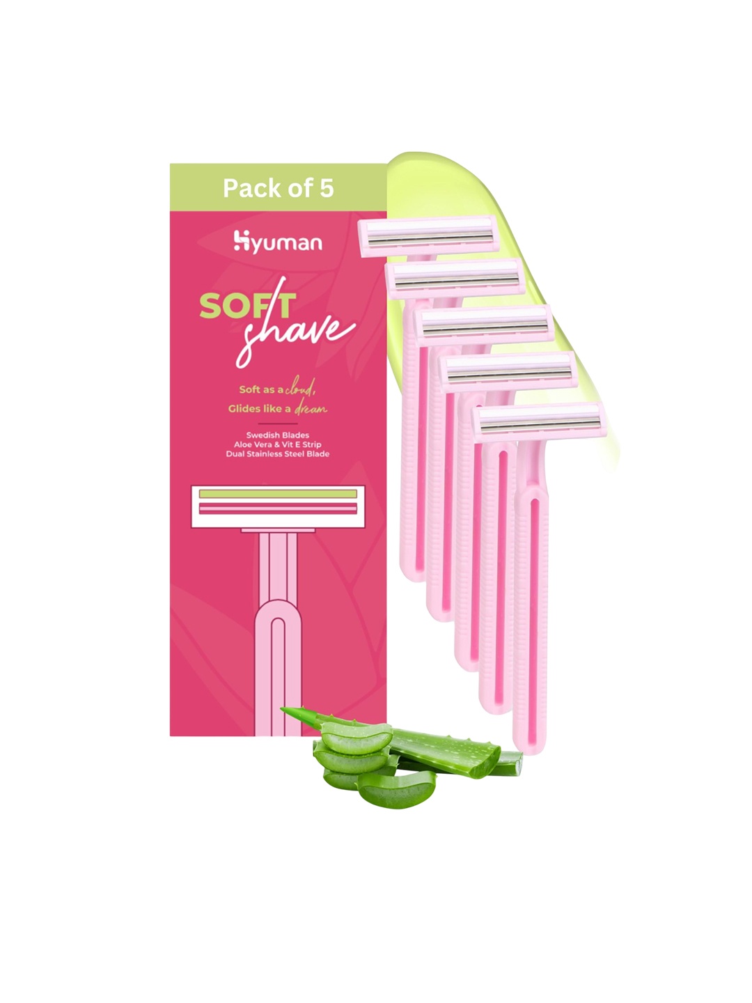 

HYUMAN Set Of 5 Aloe Vera & Vitamin E Soft Shave Razor, Pink