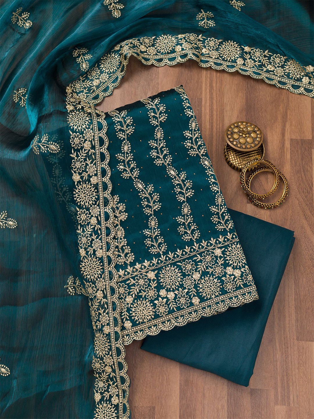 

Koskii Embroidered Unstitched Dress Material, Blue
